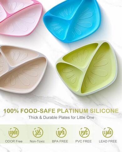Non-Slip Suction Plates for Baby Toddler, BPA Free Silicone Toddler Plates with Suction for Self Feeding & Baby Led Weaning, Divided Dishes and Spoon Set, Non-Toxic, Dishwasher Safe in Saudi Arabia