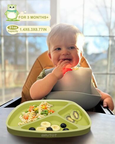 Non-Slip Suction Plates for Baby Toddler, BPA Free Silicone Toddler Plates with Suction for Self Feeding & Baby Led Weaning, Divided Dishes and Spoon Set, Non-Toxic, Dishwasher Safe in Saudi Arabia