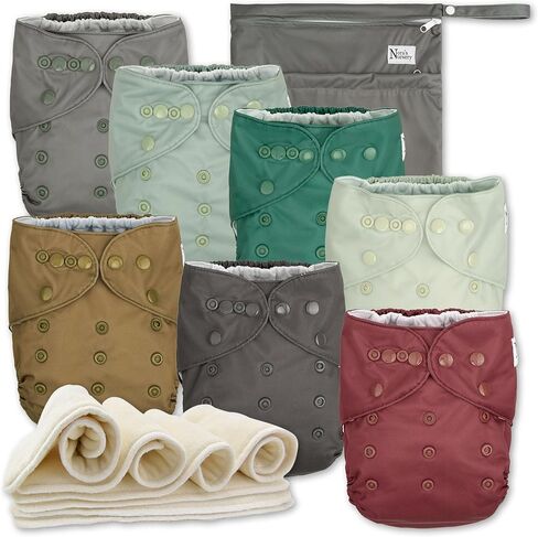 Nora's Nursery AWJ Cloth Diapers 7 Pack with 1 Wet Bag - Waterproof Cover, Washable, Reusable & One Size Adjustable Pocket Diapers for Newborns and Toddlers - Dahlia in Kuwait