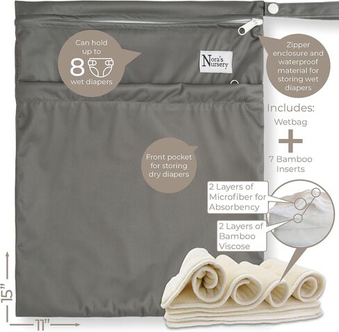 Nora's Nursery AWJ Cloth Diapers 7 Pack with 1 Wet Bag - Waterproof Cover, Washable, Reusable & One Size Adjustable Pocket Diapers for Newborns and Toddlers - Dahlia in Kuwait
