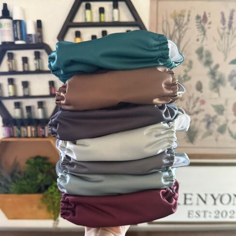 Nora's Nursery AWJ Cloth Diapers 7 Pack with 1 Wet Bag - Waterproof Cover, Washable, Reusable & One Size Adjustable Pocket Diapers for Newborns and Toddlers - Dahlia in Kuwait