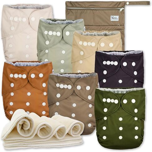 Nora's Nursery AWJ Cloth Diapers 7 Pack with 1 Wet Bag - Waterproof Cover, Washable, Reusable & One Size Adjustable Pocket Diapers for Newborns and Toddlers - Dahlia in Kuwait