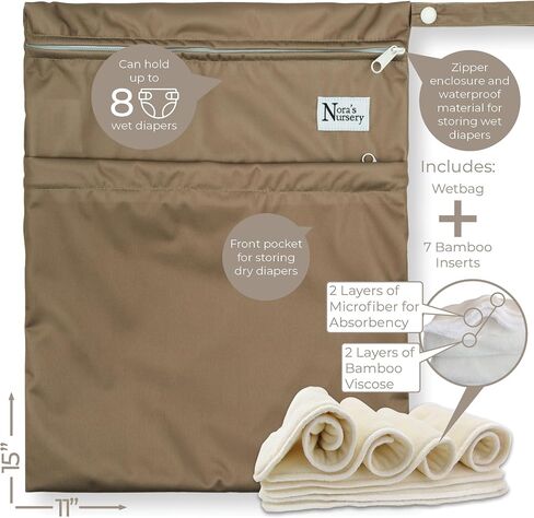 Nora's Nursery AWJ Cloth Diapers 7 Pack with 1 Wet Bag - Waterproof Cover, Washable, Reusable & One Size Adjustable Pocket Diapers for Newborns and Toddlers - Dahlia in Kuwait
