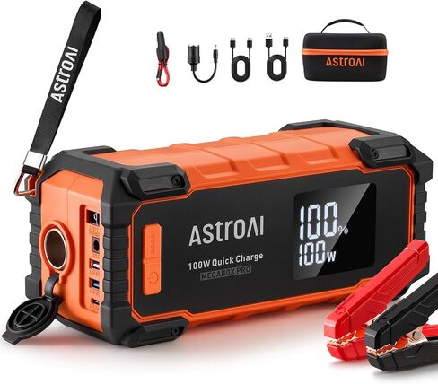 AstroAI Car Battery Jump Starter 6000A Peak 27000 mAh Portable Charger and Jumper Cables for All Gas/12.0L Diesel Lithium Car Jump Starter Battery Pack Cables, 100W Fast Charging in Saudi Arabia