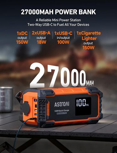 AstroAI Car Battery Jump Starter 6000A Peak 27000 mAh Portable Charger and Jumper Cables for All Gas/12.0L Diesel Lithium Car Jump Starter Battery Pack Cables, 100W Fast Charging in Saudi Arabia