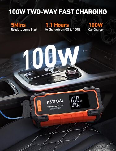 AstroAI Car Battery Jump Starter 6000A Peak 27000 mAh Portable Charger and Jumper Cables for All Gas/12.0L Diesel Lithium Car Jump Starter Battery Pack Cables, 100W Fast Charging in Saudi Arabia