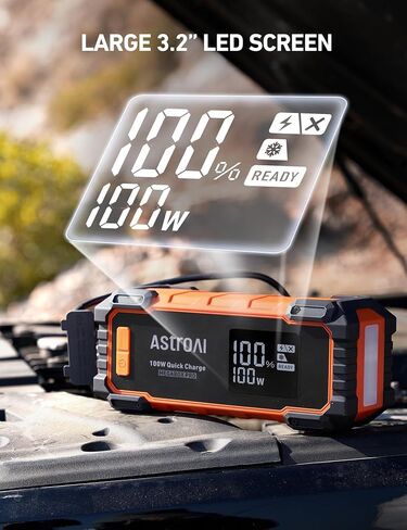 AstroAI Car Battery Jump Starter 6000A Peak 27000 mAh Portable Charger and Jumper Cables for All Gas/12.0L Diesel Lithium Car Jump Starter Battery Pack Cables, 100W Fast Charging in Saudi Arabia