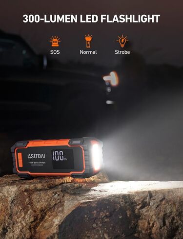 AstroAI Car Battery Jump Starter 6000A Peak 27000 mAh Portable Charger and Jumper Cables for All Gas/12.0L Diesel Lithium Car Jump Starter Battery Pack Cables, 100W Fast Charging in Saudi Arabia