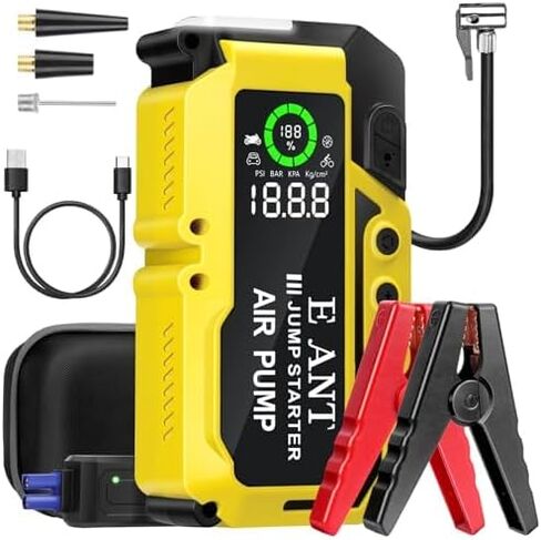 Car Battery Jump Starter with Air Compressor, 3000A Peak 150PSI Car Jump Starter Jump Box for Up to 10L Gas 8L Diesel Engine, 12V Car Battery Jumper Starter with Jumper Cables, LCD Display, Lights in Saudi Arabia
