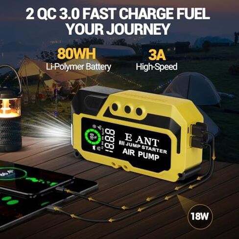 Car Battery Jump Starter with Air Compressor, 3000A Peak 150PSI Car Jump Starter Jump Box for Up to 10L Gas 8L Diesel Engine, 12V Car Battery Jumper Starter with Jumper Cables, LCD Display, Lights in Saudi Arabia