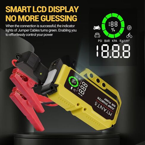 Car Battery Jump Starter with Air Compressor, 3000A Peak 150PSI Car Jump Starter Jump Box for Up to 10L Gas 8L Diesel Engine, 12V Car Battery Jumper Starter with Jumper Cables, LCD Display, Lights in Saudi Arabia