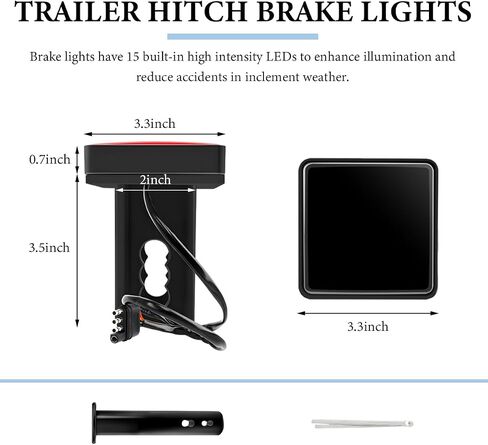 15 LED Brake Light Trailer Hitch Cover, Super Bright Red Lens Square Tail Light Towing Hitch Cover, Waterproof Smoked Lens Brake Lamp Fit 2" Receiver for Towing Truck SUV RV (Black) in Saudi Arabia