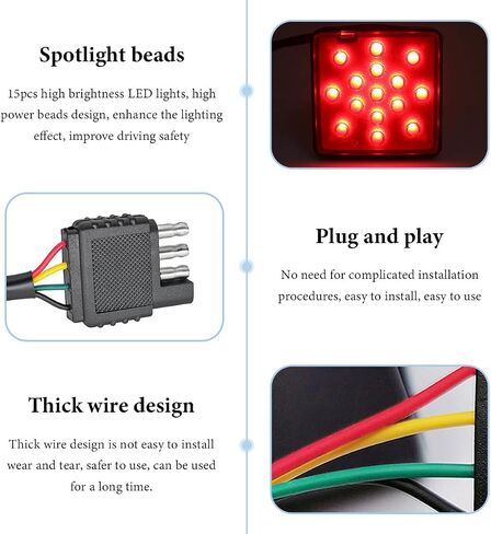 15 LED Brake Light Trailer Hitch Cover, Super Bright Red Lens Square Tail Light Towing Hitch Cover, Waterproof Smoked Lens Brake Lamp Fit 2" Receiver for Towing Truck SUV RV (Black) in Saudi Arabia
