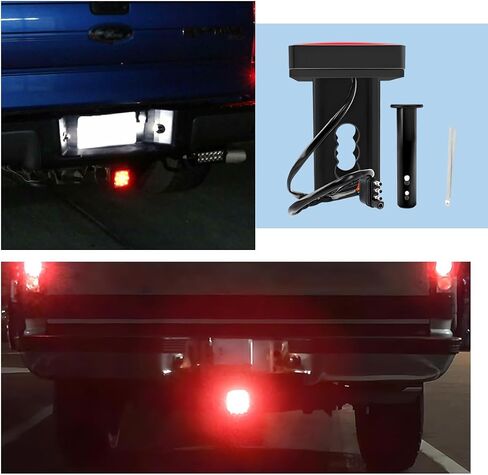 15 LED Brake Light Trailer Hitch Cover, Super Bright Red Lens Square Tail Light Towing Hitch Cover, Waterproof Smoked Lens Brake Lamp Fit 2" Receiver for Towing Truck SUV RV (Black) in Saudi Arabia