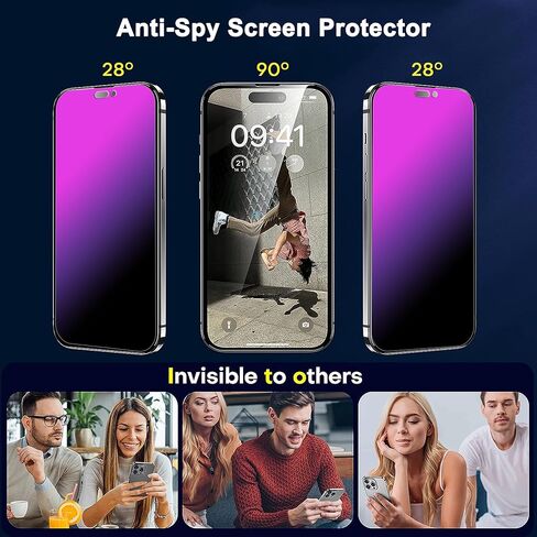 واقي شاشة للخصوصية لهاتف iPhone 16 Pro متدرج ملون لهاتف 16Pro مضاد للتجسس ومرآة من الزجاج المقوى وإطار سهل التركيب وتغطية كاملة مضادة للضوء الأزرق بدون فقاعات (6.3 بوصة أرجواني) in Kuwait