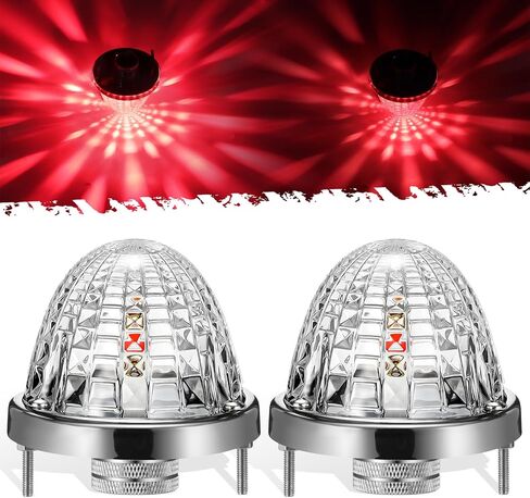 Partsam 2Pcs Glass Watermelon Lights Trapezoid-Shaped Lens Red LED Stop Turn Tail Marker Lamps with Stainless Steel Bezel Replacement for Peterbilt Freightliner Trucks Trailers RVs in Saudi Arabia