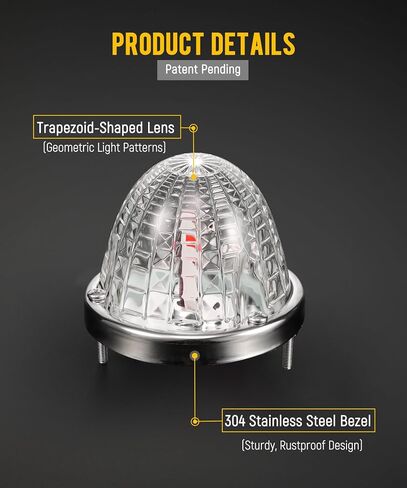 Partsam 2Pcs Glass Watermelon Lights Trapezoid-Shaped Lens Red LED Stop Turn Tail Marker Lamps with Stainless Steel Bezel Replacement for Peterbilt Freightliner Trucks Trailers RVs in Saudi Arabia
