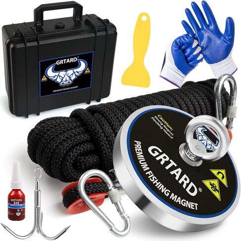 Grtard Magnet Fishing Kit with Case, Combined 700lbs Strong Pulling Force Fishing Magnet, Premium Fishing Magnet Kit for Retrieving Items in River, Lake, Beach, Lawn - 2.95inch Diameter in Kuwait