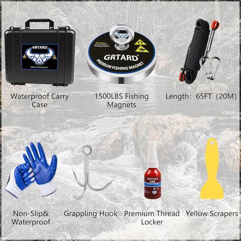 Grtard Magnet Fishing Kit with Case, Combined 700lbs Strong Pulling Force Fishing Magnet, Premium Fishing Magnet Kit for Retrieving Items in River, Lake, Beach, Lawn - 2.95inch Diameter in Kuwait