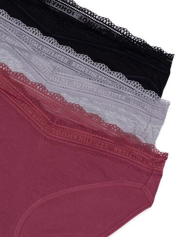 Tommy Hilfiger Women's 3pk Cotton Logo Lace Trim V Bikini in Saudi Arabia