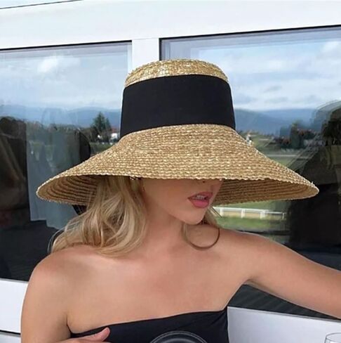 Women's French Elegant Straw Sun Hats - UPF 50+ Seaside Travel Hat, Bohemian Style Hat for Summer in Saudi Arabia