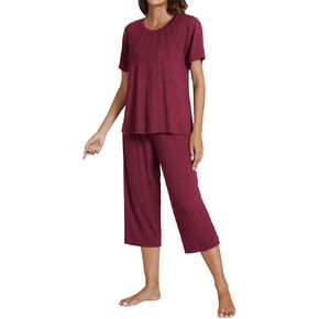 Pokwai Women's Pajama مجموعة الراحة الأكمام القصيرة و Capri Pants Pajama مجموعة ناعمة قطعتين بيجاما in Kuwait