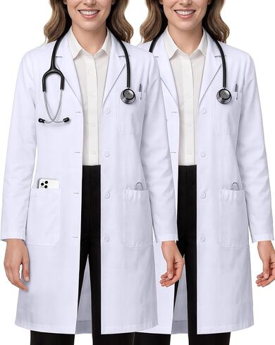 NY Threads Professional Lab Coat for Women (Pack of 1) Full Sleeve Poly Cotton Long Medical Coat, Large, Navy in Saudi Arabia