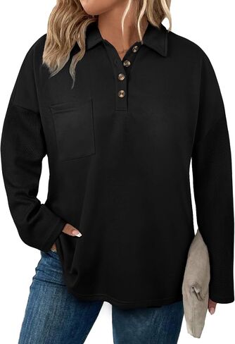 eytino plus sweatshirts for women button v neck long sleeve waffle platcor tops pullover tops (1x-5x) in Saudi Arabia