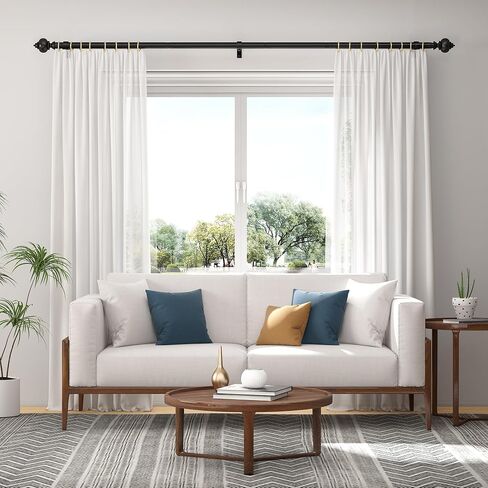 Black Curtain Rods for Windows 32-90 inch, Adjustable Curtain Rods with Brackets, Heavy Duty Window Rods with Round Finials, Easy Install in Saudi Arabia
