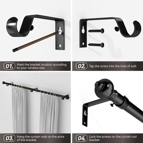 Black Curtain Rods for Windows 32-90 inch, Adjustable Curtain Rods with Brackets, Heavy Duty Window Rods with Round Finials, Easy Install in Saudi Arabia