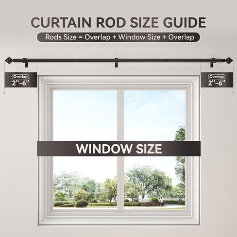 Black Curtain Rods for Windows 32-90 inch, Adjustable Curtain Rods with Brackets, Heavy Duty Window Rods with Round Finials, Easy Install in Saudi Arabia