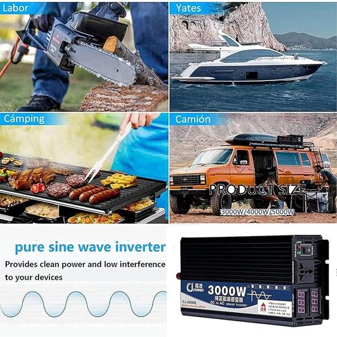 3000W 4000W 5000W Pure Sine Car Inverter Power Voltage Converter DC 12V/24V/48V/60V/72V to 110V / 220V 230V AC Pure Sine Wave Inverter Transformer Converter for Camping RV (Color : 72Vto110V, Size : in Saudi Arabia