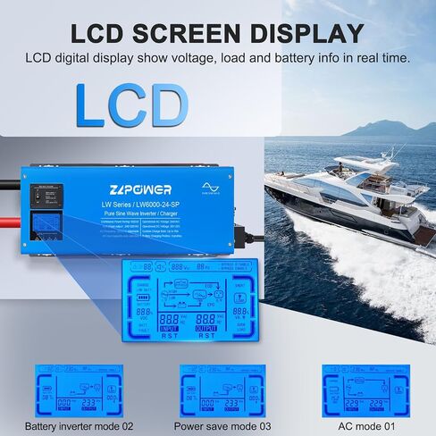 ZLPOWER 6000W Peak 18000W Pure Sine Wave Inverter Charger, 24V DC to 120/240V Split Phase, Low Frequency Inverter, LCD Display, Off Grid for Truck Boat Home RV(LW 6000W-24V) in Saudi Arabia