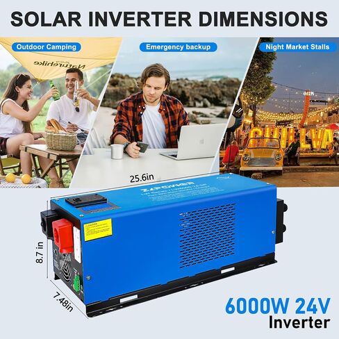 ZLPOWER 6000W Peak 18000W Pure Sine Wave Inverter Charger, 24V DC to 120/240V Split Phase, Low Frequency Inverter, LCD Display, Off Grid for Truck Boat Home RV(LW 6000W-24V) in Saudi Arabia