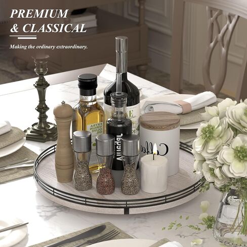 Gold Decorative Vanity Tray, 10 Inch Rotating Lazy Susan Perfume Tray with Metal Rail, Checkerboard Wood Organizer for Bathroom Counter, Dresser, Skincare, Jewelry and Makeup Display in Saudi Arabia