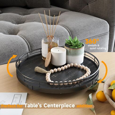 Gold Decorative Vanity Tray, 10 Inch Rotating Lazy Susan Perfume Tray with Metal Rail, Checkerboard Wood Organizer for Bathroom Counter, Dresser, Skincare, Jewelry and Makeup Display in Saudi Arabia