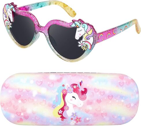 Kids Sunglasses Girls Unicorn Heart Eyeglasses UV Protection Toddler Sunglasses with Sunglass Case For Beach Party in Kuwait