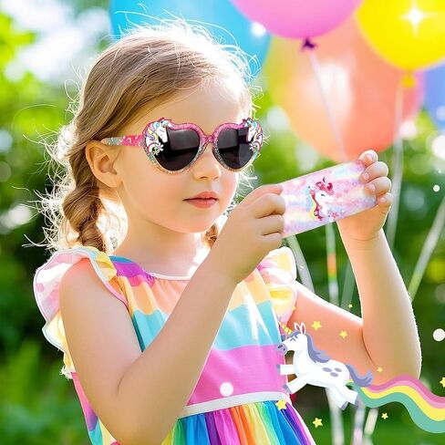 Kids Sunglasses Girls Unicorn Heart Eyeglasses UV Protection Toddler Sunglasses with Sunglass Case For Beach Party in Kuwait