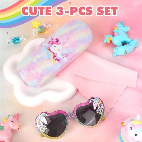 Kids Sunglasses Girls Unicorn Heart Eyeglasses UV Protection Toddler Sunglasses with Sunglass Case For Beach Party in Kuwait