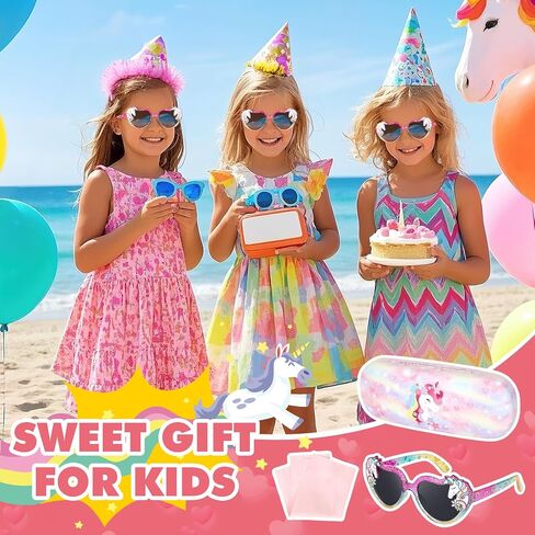 Kids Sunglasses Girls Unicorn Heart Eyeglasses UV Protection Toddler Sunglasses with Sunglass Case For Beach Party in Kuwait