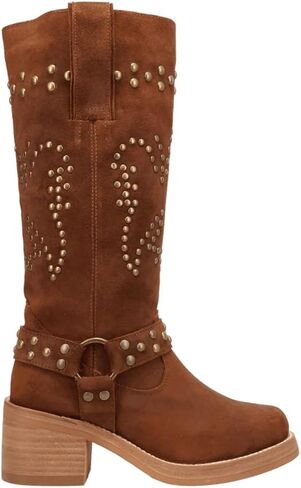 Dingo Womens Troubadour Round Round Toe سحب أحذية غير رسمية فوق كعب منتصف الركبة 2-3 " - بني in Saudi Arabia