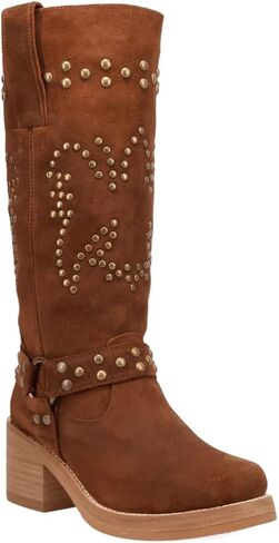 Dingo Womens Troubadour Round Round Toe سحب أحذية غير رسمية فوق كعب منتصف الركبة 2-3 " - بني in Saudi Arabia