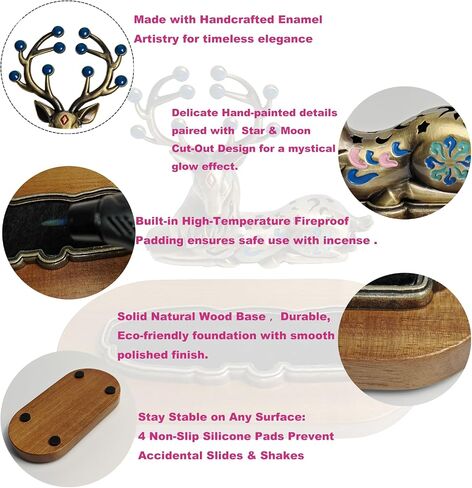 Elk-Shaped Enamel Brass Incense Holder with Ash Catcher for Sticks, Cone Incense, and Smaller Incense (Up to 10cm), Spiritual Home Decor, Altar Centerpiece, and a Unique Meditation Gift. in Saudi Arabia