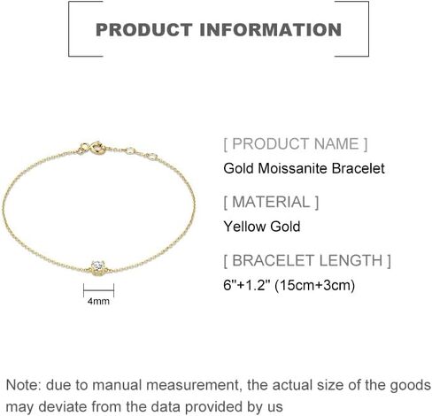 18K Gold Moissanite Bracelet for Women,Dainty Adjustable Extension Chain Bracelet with Moissanite,Fashion Jewelry Gifts for Her in Saudi Arabia