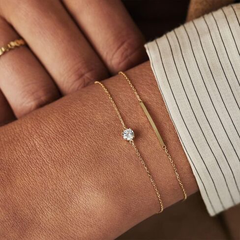 18K Gold Moissanite Bracelet for Women,Dainty Adjustable Extension Chain Bracelet with Moissanite,Fashion Jewelry Gifts for Her in Saudi Arabia