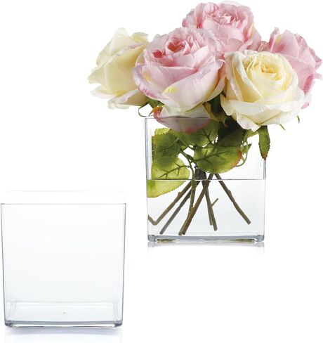 2 Pack Acrylic Cube Vases 4 X 4 Inch, Clear Square Vases, Shatterproof Flower Vase Decorative Centerpiece for Home, Wedding in Saudi Arabia