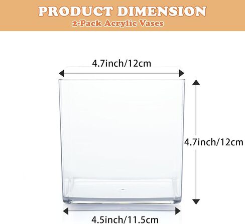 2 Pack Acrylic Cube Vases 4 X 4 Inch, Clear Square Vases, Shatterproof Flower Vase Decorative Centerpiece for Home, Wedding in Saudi Arabia