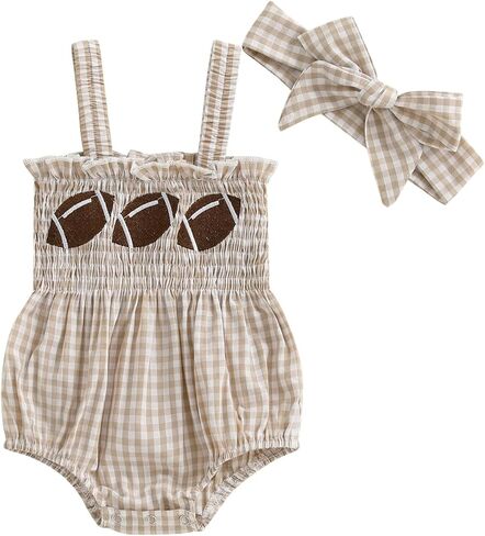 Newborn Baby Girl My First July 4th Outfit Letter Embroidery Shirred Sleeveless Bubble Romper Set Infant Clothes in Kuwait