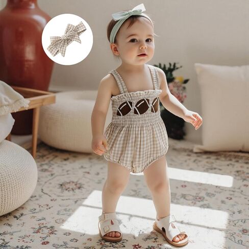 Newborn Baby Girl My First July 4th Outfit Letter Embroidery Shirred Sleeveless Bubble Romper Set Infant Clothes in Kuwait