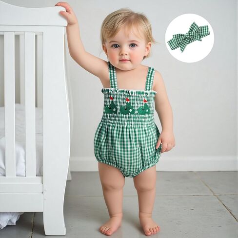 Newborn Baby Girl My First July 4th Outfit Letter Embroidery Shirred Sleeveless Bubble Romper Set Infant Clothes in Saudi Arabia
